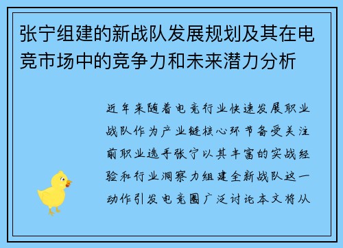 张宁组建的新战队发展规划及其在电竞市场中的竞争力和未来潜力分析